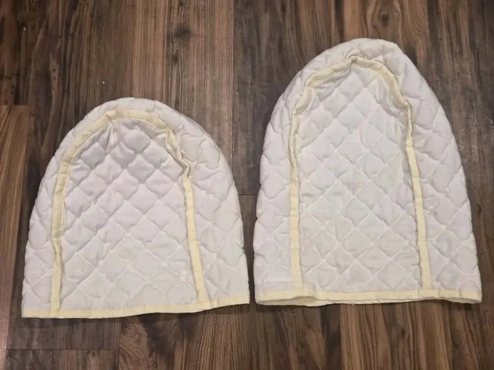 Vtg White Quilted Kitchen Appliance Dust Covers Set of 2 Yellow Trim Soft